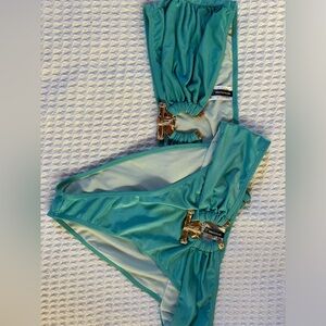 pretty little thing turquoise bikini with gold accents